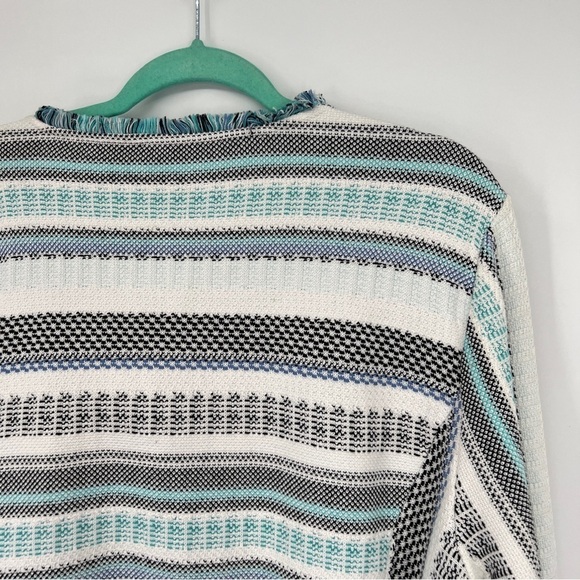 Chico's Structured Multi Stripe Patterned Cardigan Sweater 3/4 Sleeve Roundneck - Picture 11 of 14